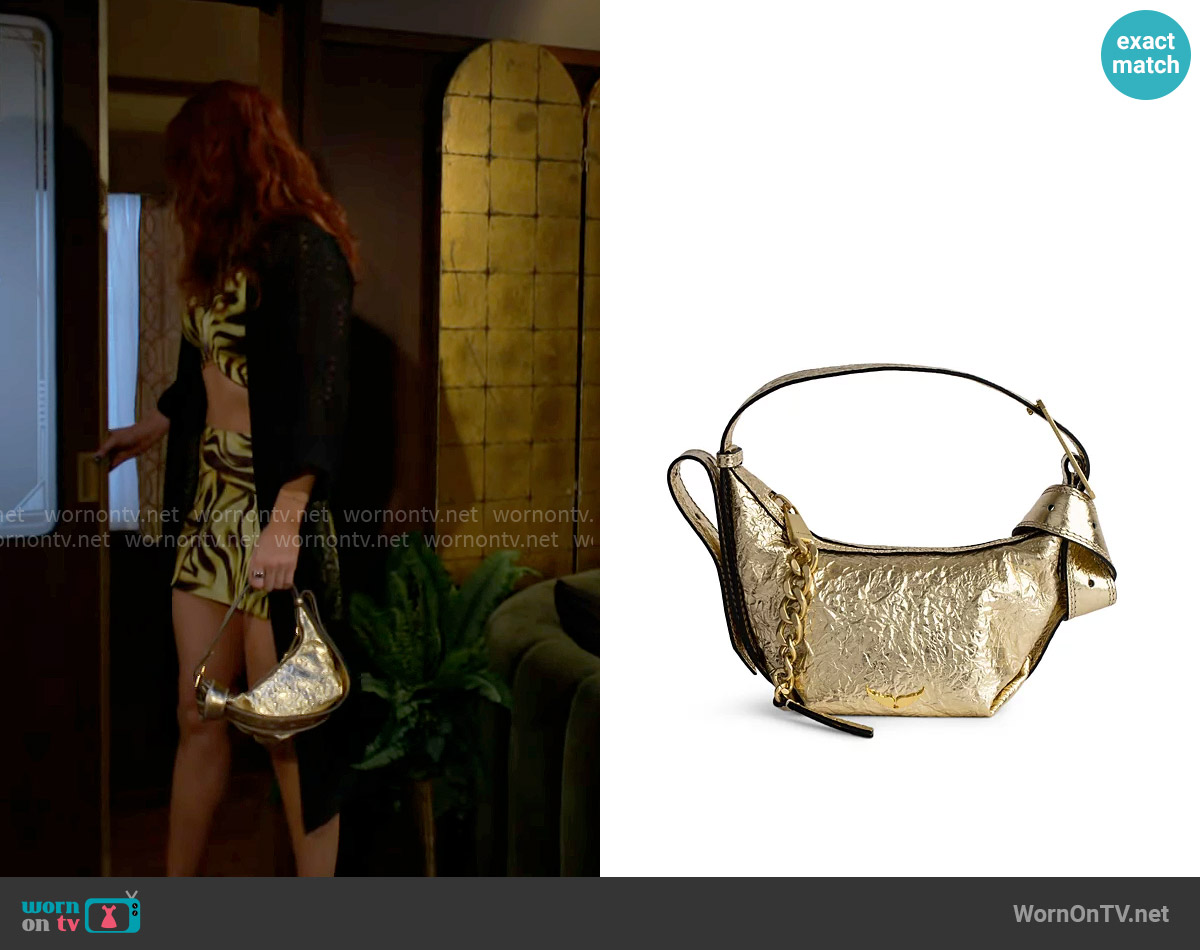 Zadig and Voltaire Le Cecilia Mini Crinkled Metallic Leather Shoulder Bag worn by Sally Spectra (Courtney Hope) on The Young and the Restless