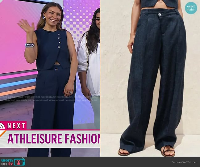 Zara 100% Linen Cross Waist Pants worn by Melissa Garcia on Today