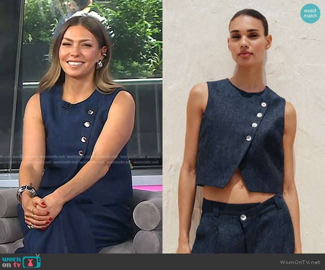 Zara 100% Linen Double Breasted Vest worn by Melissa Garcia on Today