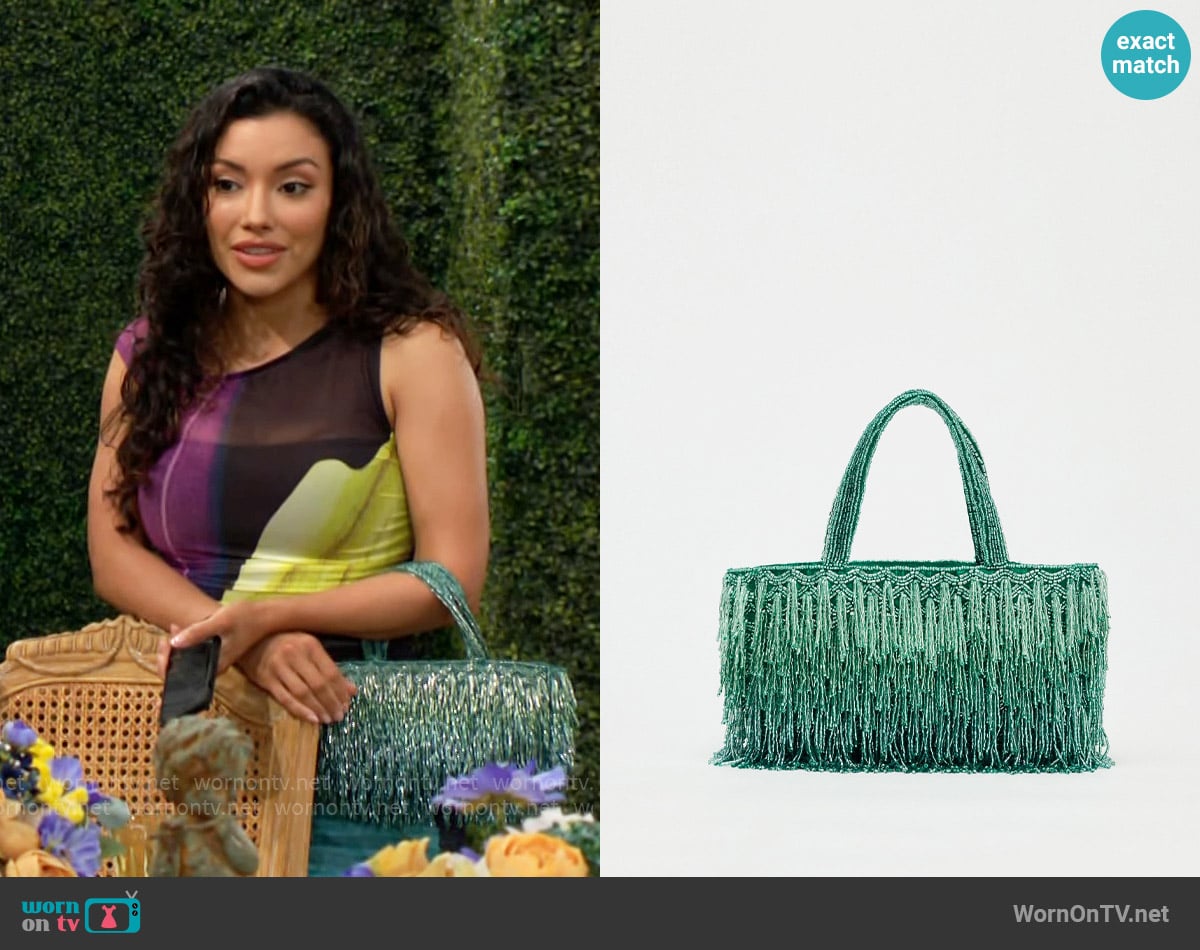 Zara Rhinestone Fringe Bag worn by Audra Charles (Zuleyka Silver) on The Young and the Restless
