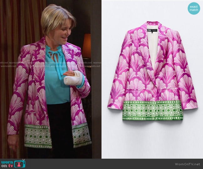 Zara Satin Effect Print Blazer worn by Bonnie Lockhart (Judi Evans) on Days of our Lives