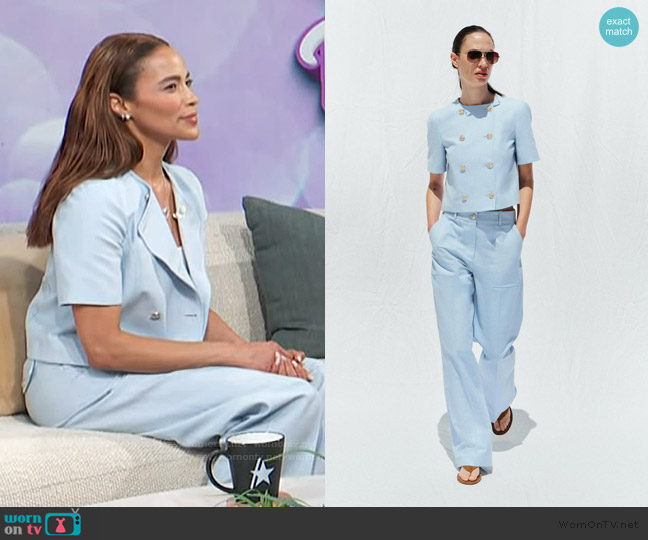 Zara Short Sleeve Double Breasted Blazer worn by Paula Patton on Access Hollywood