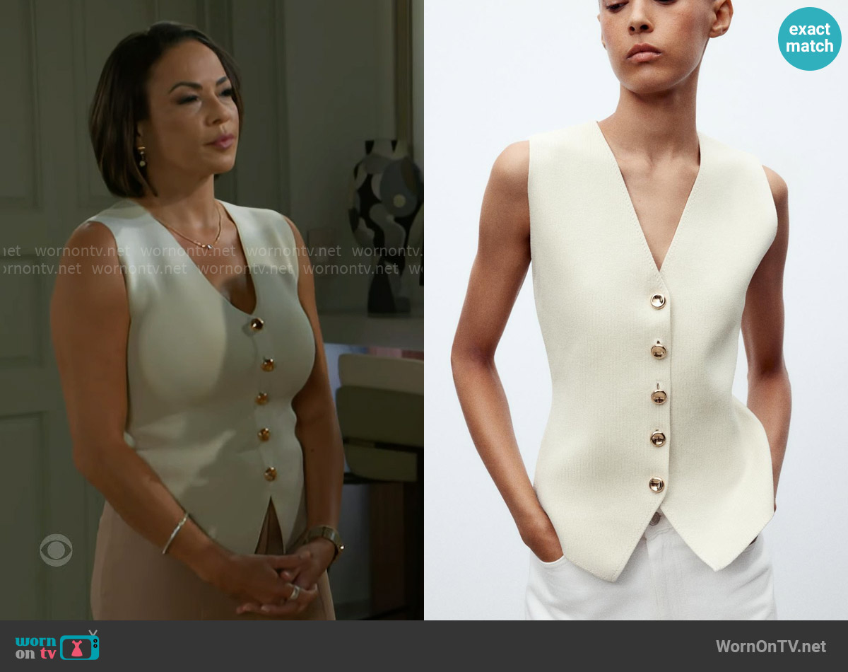 Zara Smooth Knit Vest Top in Mid-Ecru worn by Nicole Dupree Richardson (Daphnee Duplaix) on Beyond the Gates