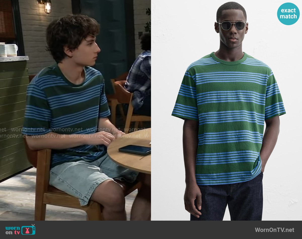 Zara Striped Jacquard T-shirt worn by Rocco Falconeri (Finn Francis Carr) on General Hospital
