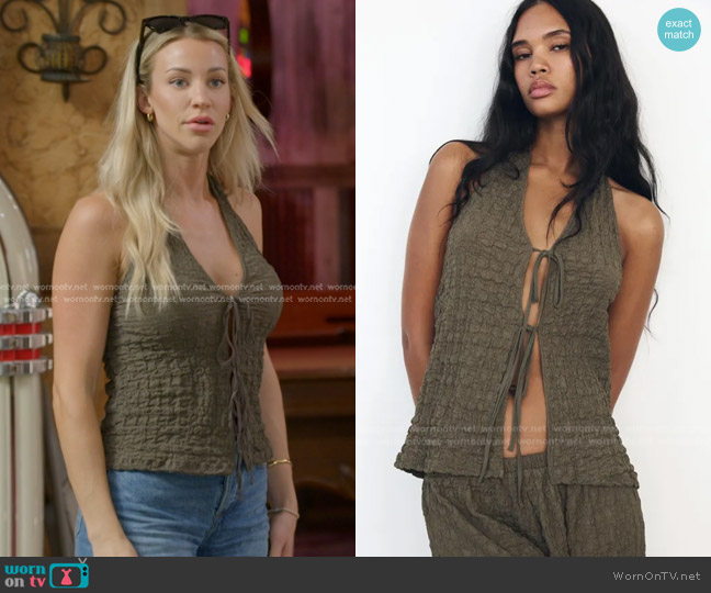 WornOnTV: Calah's khaki textured halter top on The McBee