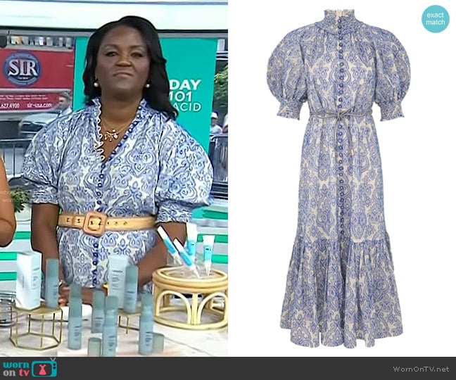 Zimmermann Wylie Lantern Cotton Midi-Dress in Blue worn by Dr. Angela Lamb on Today