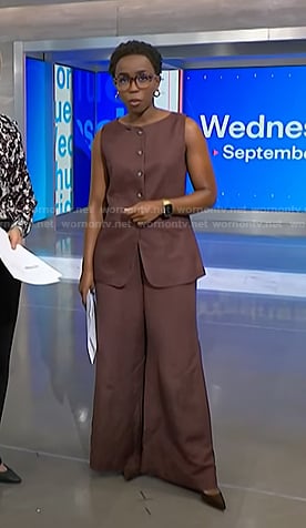 Zinhle’s brown vest and wide-leg pants on NBC News Daily