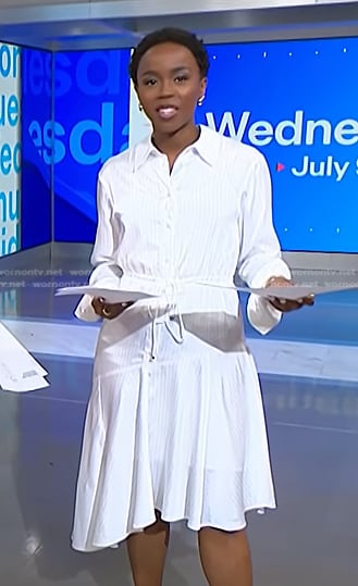 Zinhle’s white stripe asymmetric shirtdress on NBC News Daily