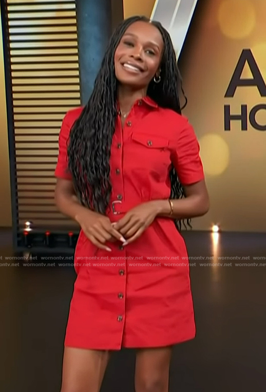 Zuri’s red belted shirtdress on Access Hollywood