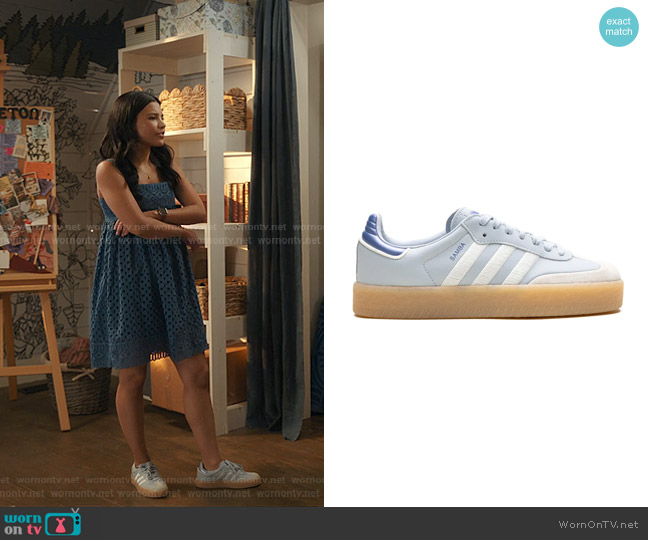 Adidas Sambae Shoes in Halo Blue/Blue Spark Metallic/Off White worn by Jackie Howard (Nikki Rodriguez) on My Life with the Walter Boys
