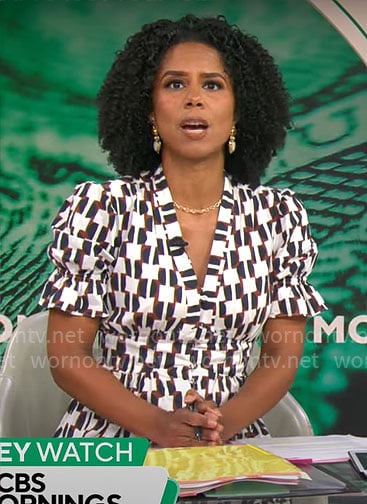 Adriana Diaz’s printed v-neck dress on CBS Mornings