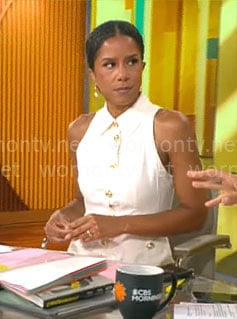 Adriana Diaz’s white button front sleeveless dress on CBS Mornings