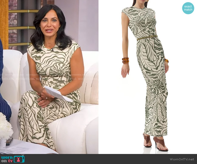 AFRM Cody Print Cap Sleeve Mesh Maxi Dress in Tonal Shell worn by Dr. Tara Narul on Good Morning America