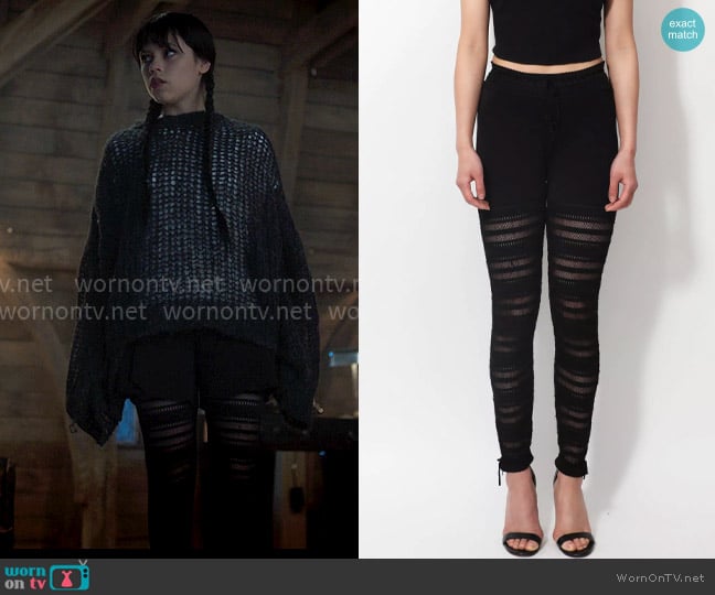 Alaia Vintage The Iconic 1993 Crochet Knit Leggings worn by Wednesday Addams (Jenna Ortega) on Wednesday