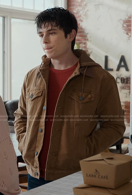 Alex’s brown hooded jacket on My Life with the Walter Boys