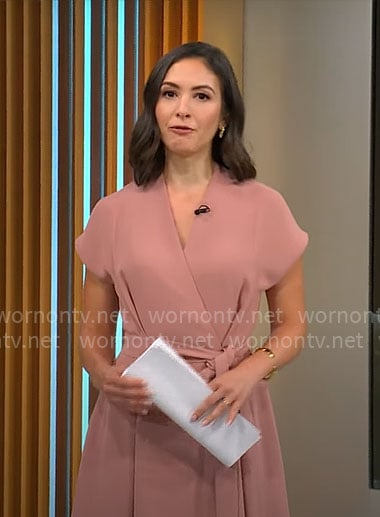Ali Bauman’s blush pink wrap dress on CBS Mornings