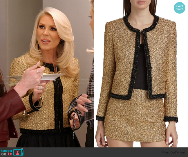 Alice + Olivia Landon Metallic Tweed Box Jacket worn by Gretchen Rossi on The Real Housewives of Orange County