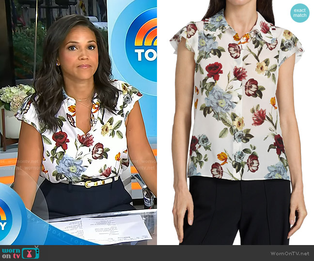Alice + Olivia Martel Flutter Sleeve Blouse in Provence Floral Sm worn by Laura Jarrett on Today