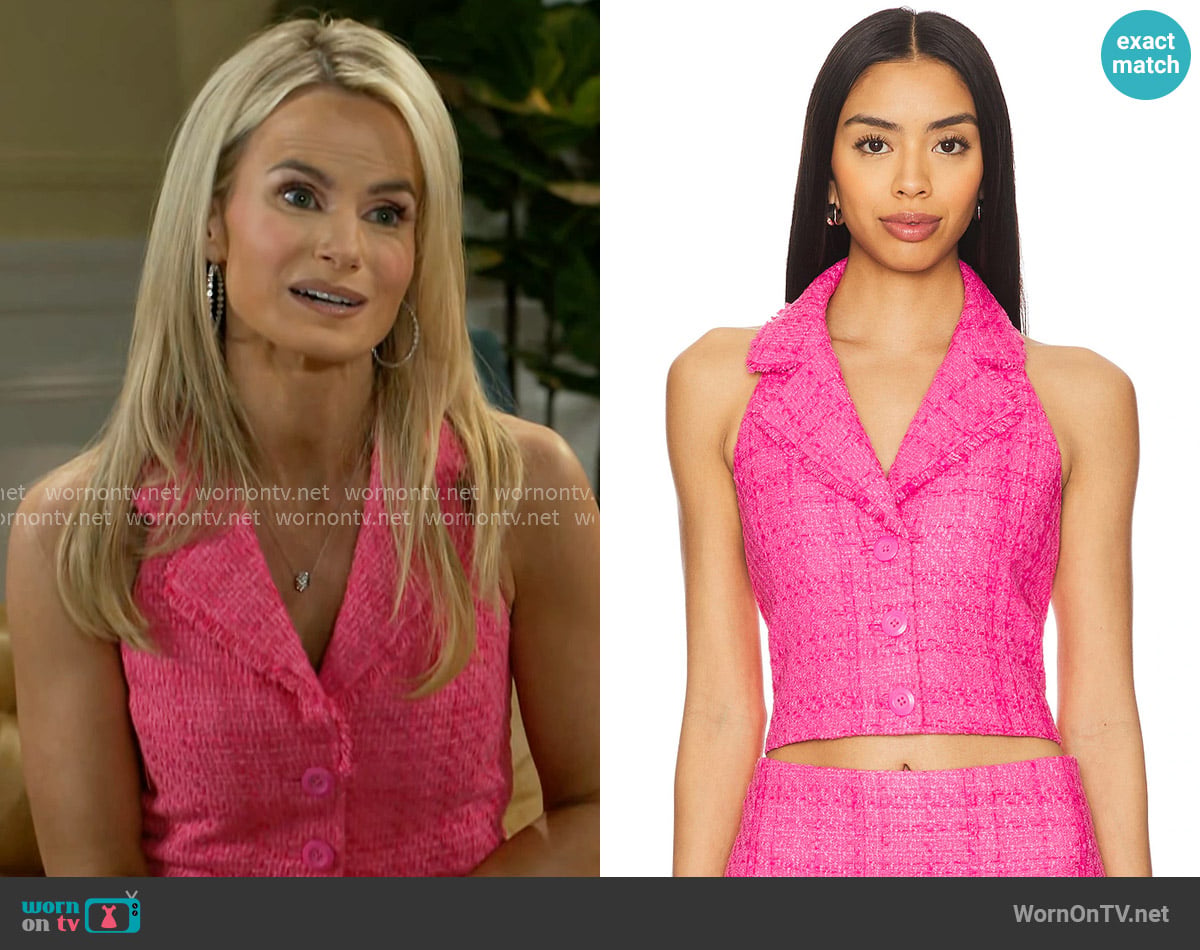 Alice + Olivia Meri Cropped Halter Blazer Top in Wild Pink worn by Vanessa McBride (Lauren Buglioli) on Beyond the Gates
