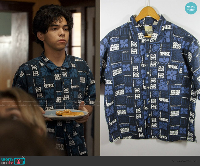 American Eagle Surf Bark cloth Hawaiian Shirt worn by Lee Garcia (Myles Perez) on My Life with the Walter Boys