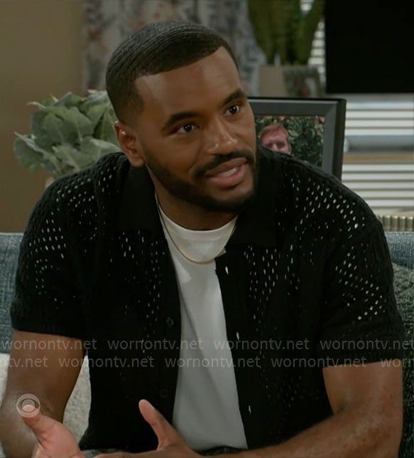 Andre’s black crochet shirt on Beyond the Gates