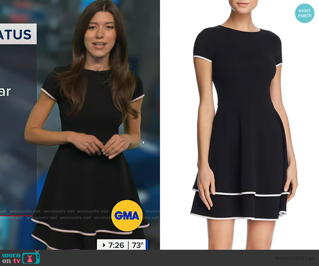 Aqua Tiered Piped Fit-and-Flare Dress worn by Lindsay Tuchman on Good Morning America