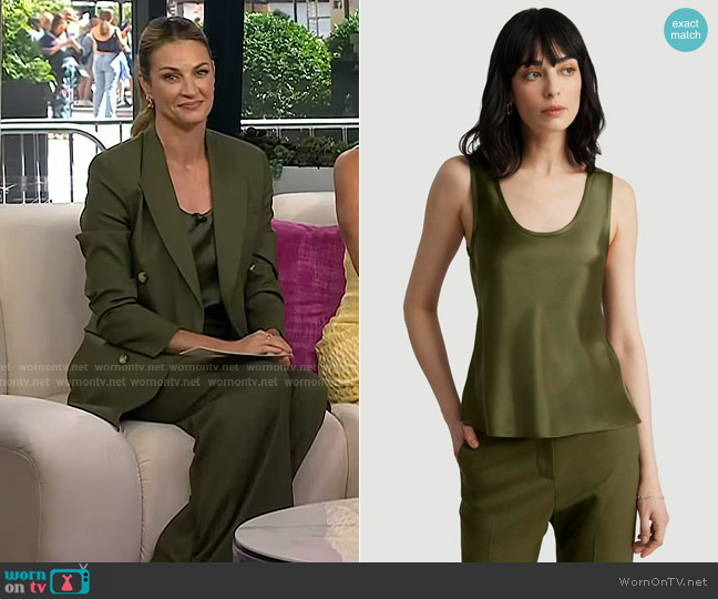 Argent Silk Charmeuse Tank in Pine Needle worn by Erin Andrews on Today