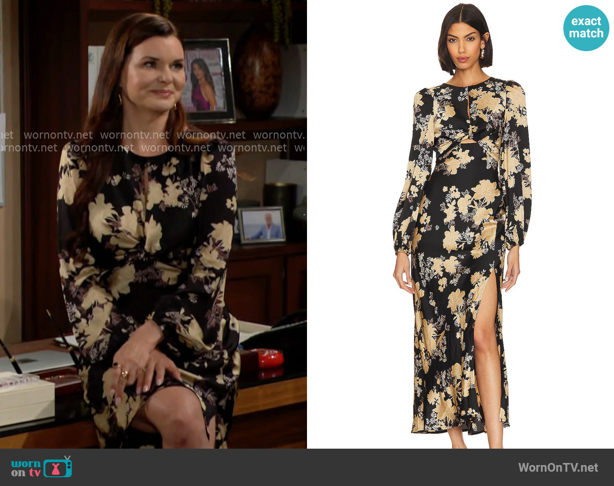ASTR Suzy Dress in Black & Cream Floral worn by Katie Logan (Heather Tom) on The Bold and the Beautiful