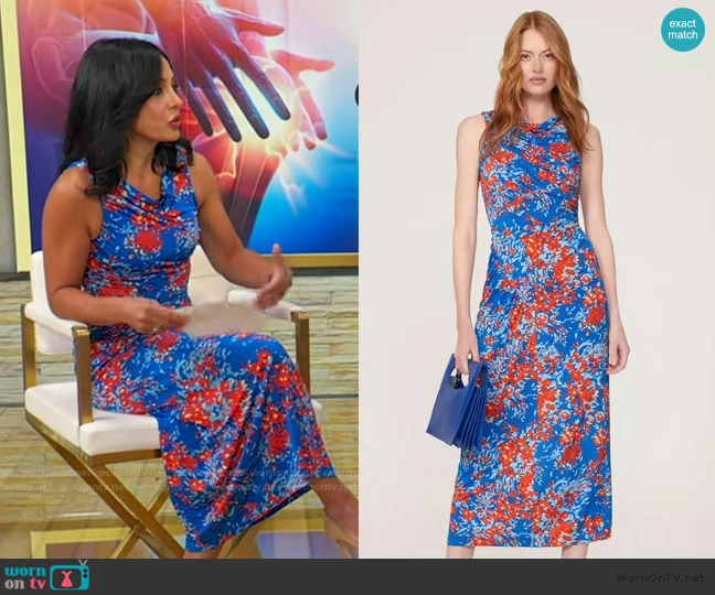 Atlein Collective Ruched Floral Midi Dress worn by Dr. Tara Narula on Good Morning America
