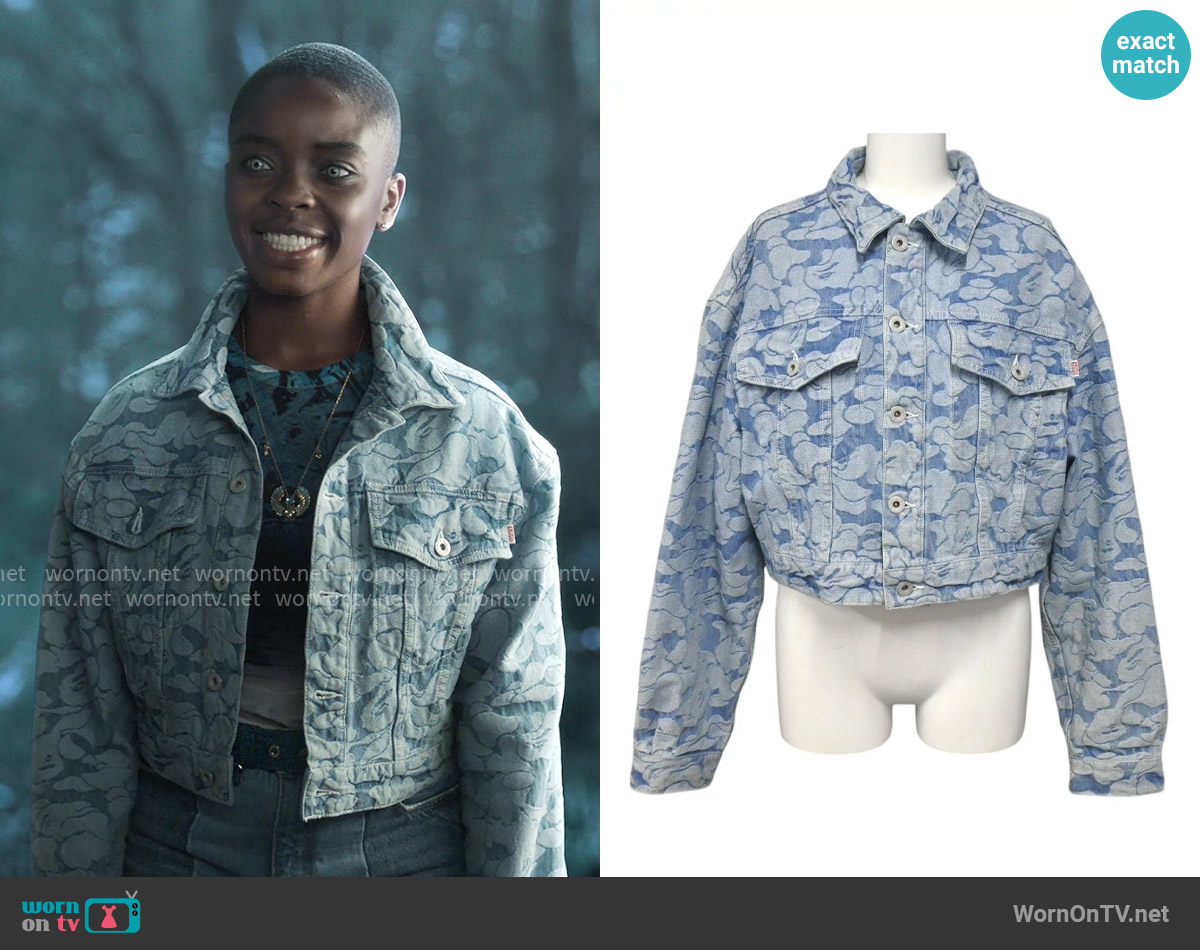 Bape Camo Cropped Denim Jacket worn by Bianca Barclay (Joy Sunday) on Wednesday