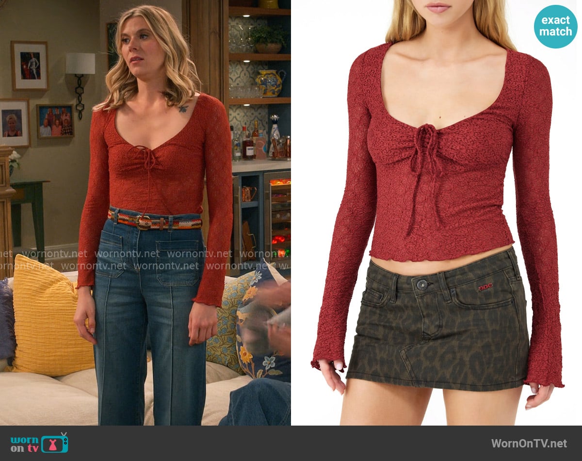 BDG Quinn Tie Front Lace Top worn by Josie Murphy (Hannah Pilkes) on Leanne