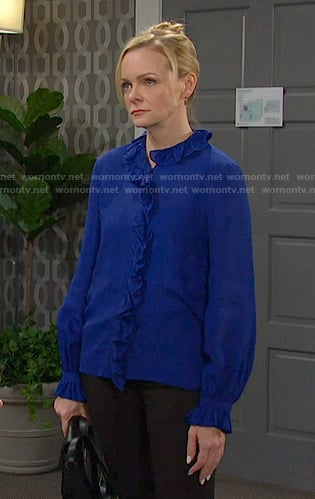 Belle’s blue ruffle blouse on Days of our Lives