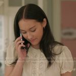 Belly’s white lace inset top and denim shorts on The Summer I Turned Pretty