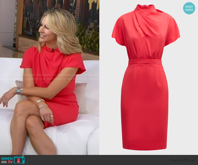 Black Halo Estella Draped High-Neck Midi Dress worn by Laura Rutledge on Good Morning America