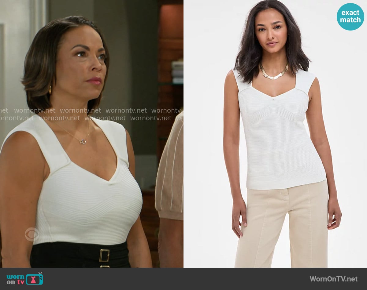 BOSS Orange Sweetheart-Neck Sleeveless Rib Top worn by Nicole Dupree Richardson (Daphnee Duplaix) on Beyond the Gates