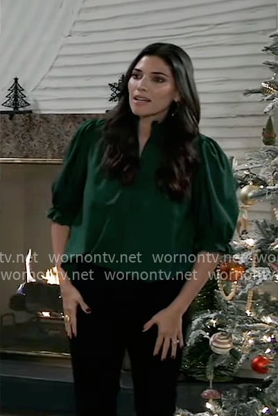 Brook Lynn’s green puff sleeve blouse on General Hospital