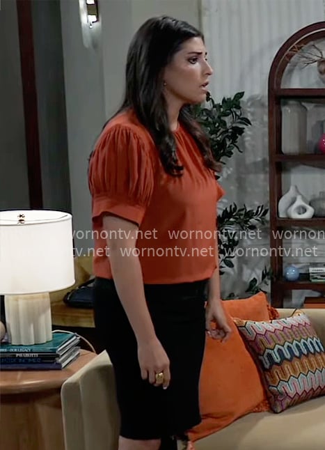 Brook Lynn’s red puff sleeve top on General Hospital
