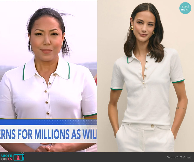 Brooks Brothers Tipped Polo Sweater in Silk Blend worn by Stephanie Ramos on Good Morning America