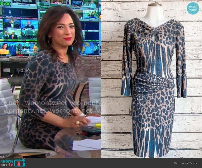 Cache Sweater dress with animal print worn by Michelle Miller on CBS Mornings