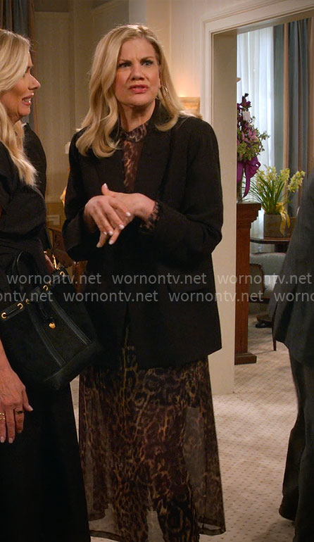Carol’s leopard print mesh dress on Leanne