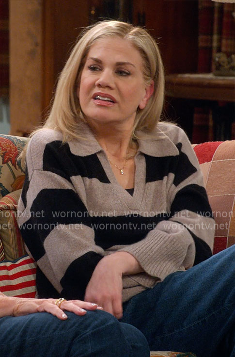 Carol’s striped collared sweater on Leanne