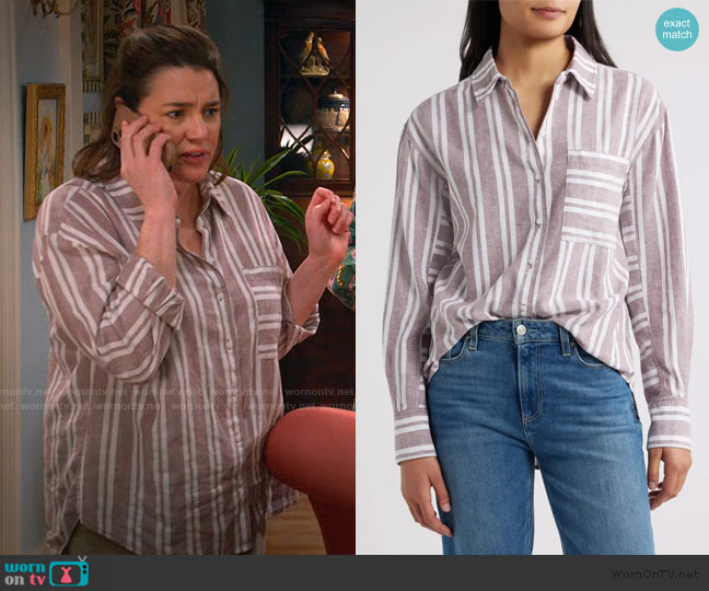 Caslon Stripe Linen Blend Button-Up Shirt