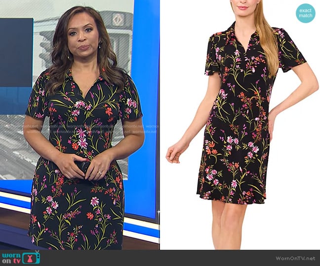 Cece Print Polo Minidress in Rich Black worn by Adelle Caballero on Today