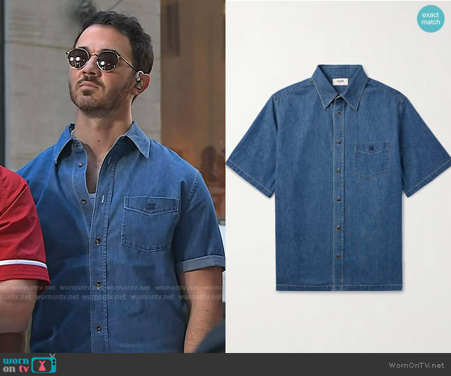 Celine Homme Logo-Embroidered Denim Shirt worn by Kevin Jonas on Today