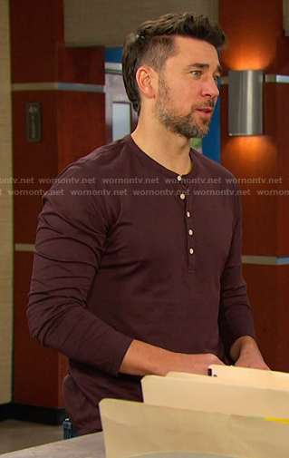Chad’s burgundy henley shirt on Days of our Lives