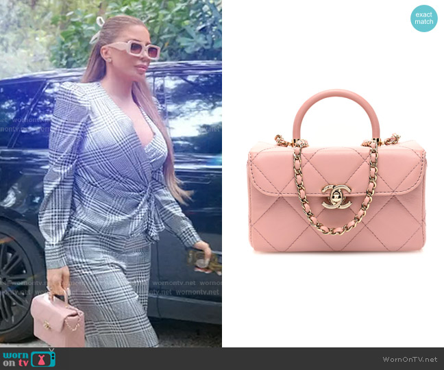 Chanel Calfskin Quilted CC Handle Vanity Flap Bag in Pink worn by Larsa Pippen (Larsa Pippen) on The Real Housewives of Miami