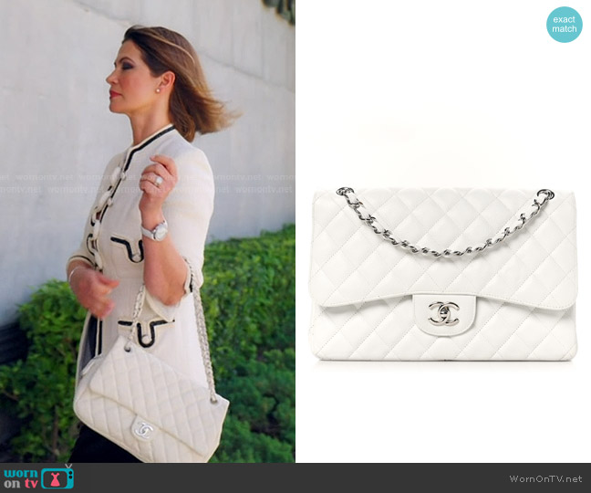 Chanel Caviar Quilted Jumbo Double Flap in White worn by Julia Lemigova (Julia Lemigova) on The Real Housewives of Miami
