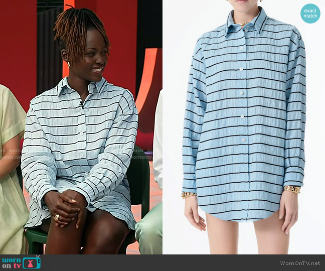 Chanel Silk Taffeta Shirt in Blue & Black worn by Lupita Nyong'o on Today