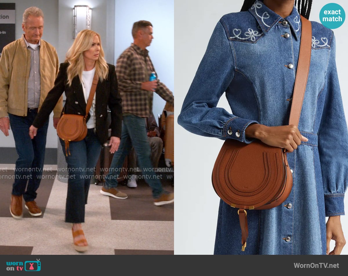 Chloe Marcie Leather Crossbody Bag worn by Leanne Murphy (Leanne Morgan) on Leanne