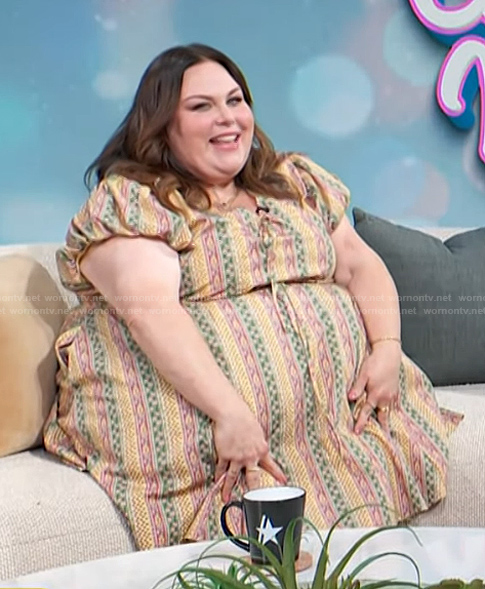 Chrissy Metz’s printed short sleeve dress on Access Hollywood